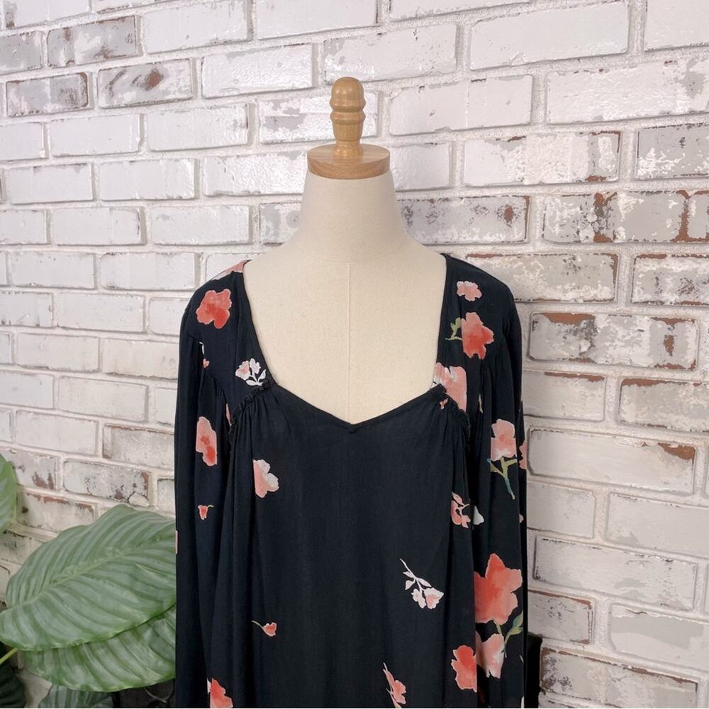 Billabong Beach Craze Boho Black & Pink Blush Floral Long Sleeve Mini Dress M